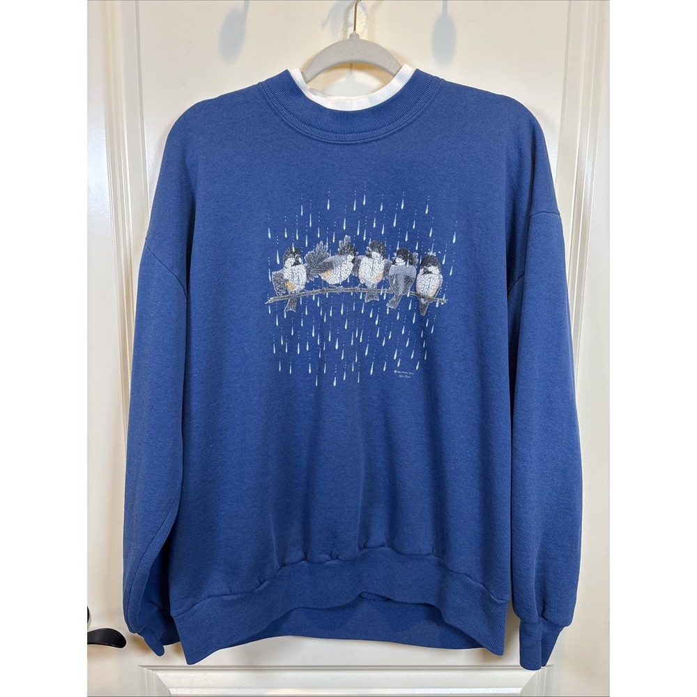 VTG 90's Double Collared Blue Grandma Sweatshirt Morning Sun Cottagecore Size XL
